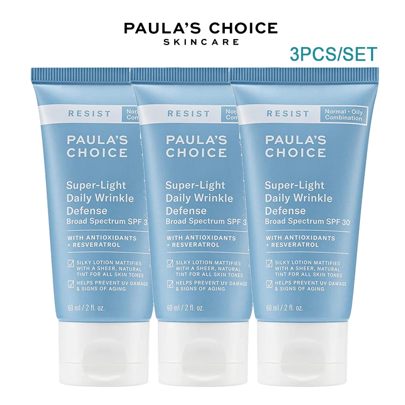 

3PCS Paulas Choice Resist Normal-Oily Super-Light Daily Wrinkle Defense Broad Spectrum SPF 30 With Antioxidants + Resveratrol