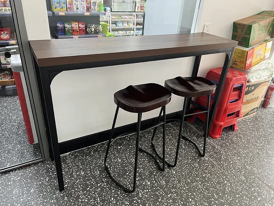 Leisure Iron Art Bar Tables Retro Home Wooden High Table Balcony The Wall Long Table Cafe Table and Chair Set Kitchen Furniture