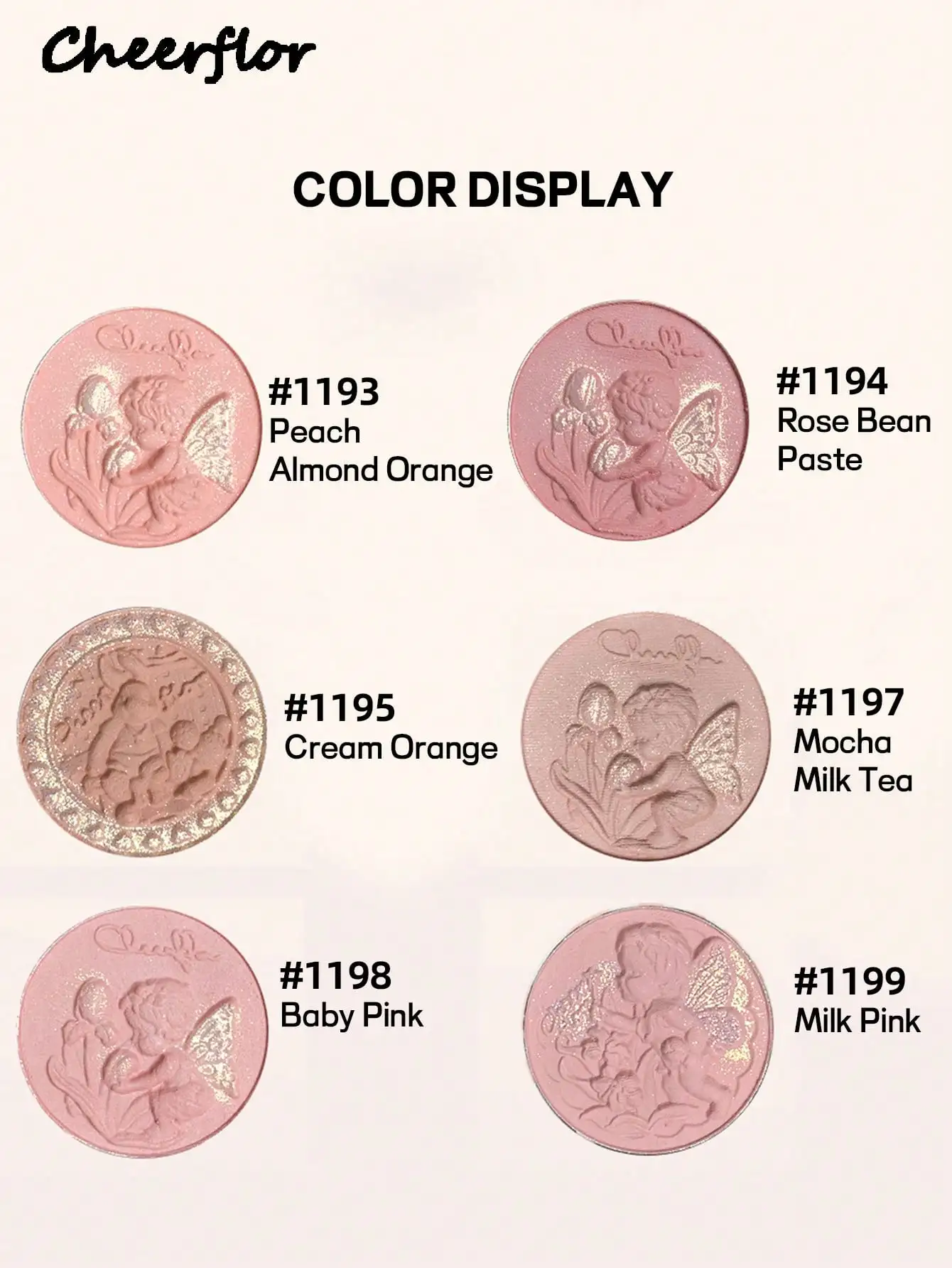 CHEERFLOR Embossed Solid Color Blush, Cheeks Powder Blush, Smooth Mate Face Light, Smooth, Facial Beauty Cosmetic Makeup