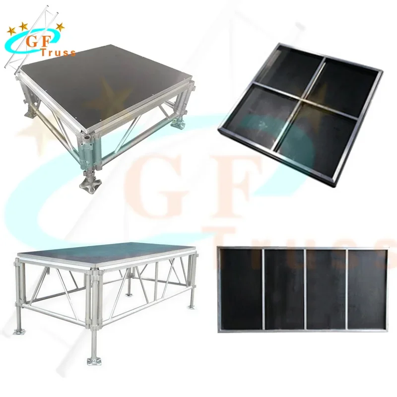 Plateforme De Scène Portable Et Pliable 122x122cm - Hauteur Réglable 20-80cm, Charge 600kg, Pour événements Et Spectacles - 4