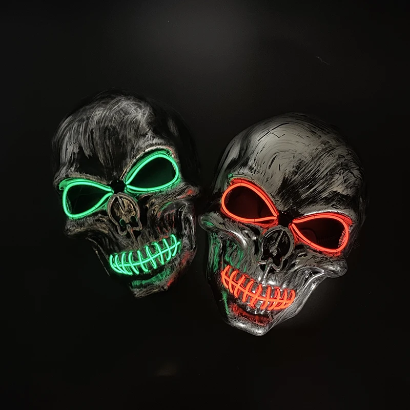 LED Gruselige Schädel Maske Halloween Cosplay Schädel Maskerade Nachtclubs Tanz DJ Party Spukhaus Maske Neon Böse Schädel Kopf Maske – Detail 2