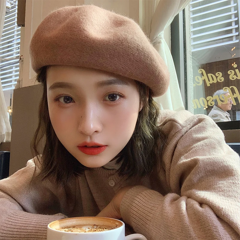 우아한 여성 양모 베레모 가을 겨울 빈티지 솔리드 베레모 여성 모자 보닛 모자 프랑스 아티스트 모든 일치하는 따뜻한 워킹 캡