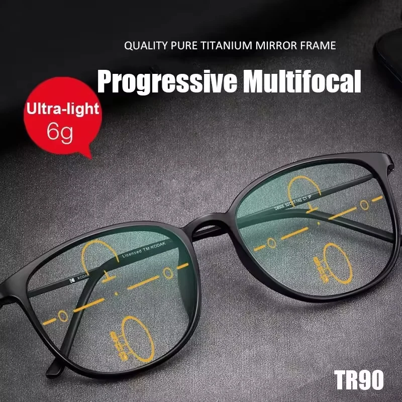Ultraleichte TR90 Multifokale Progressive Lesebrille Männer Frauen Anti Blue Ray Presbyopie Brille Runde Brille