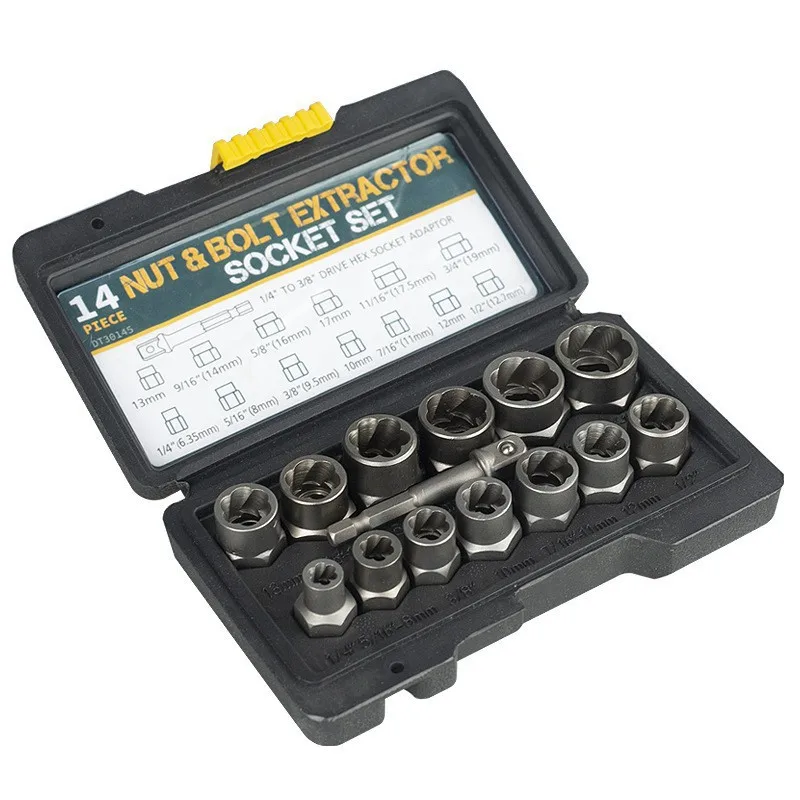 2026 14Pcs Stripped Lug Nut Remover with Hex Adapter Extraction Socket Set Impact Bolt & Nut Remover Removing Bolts and Nuts