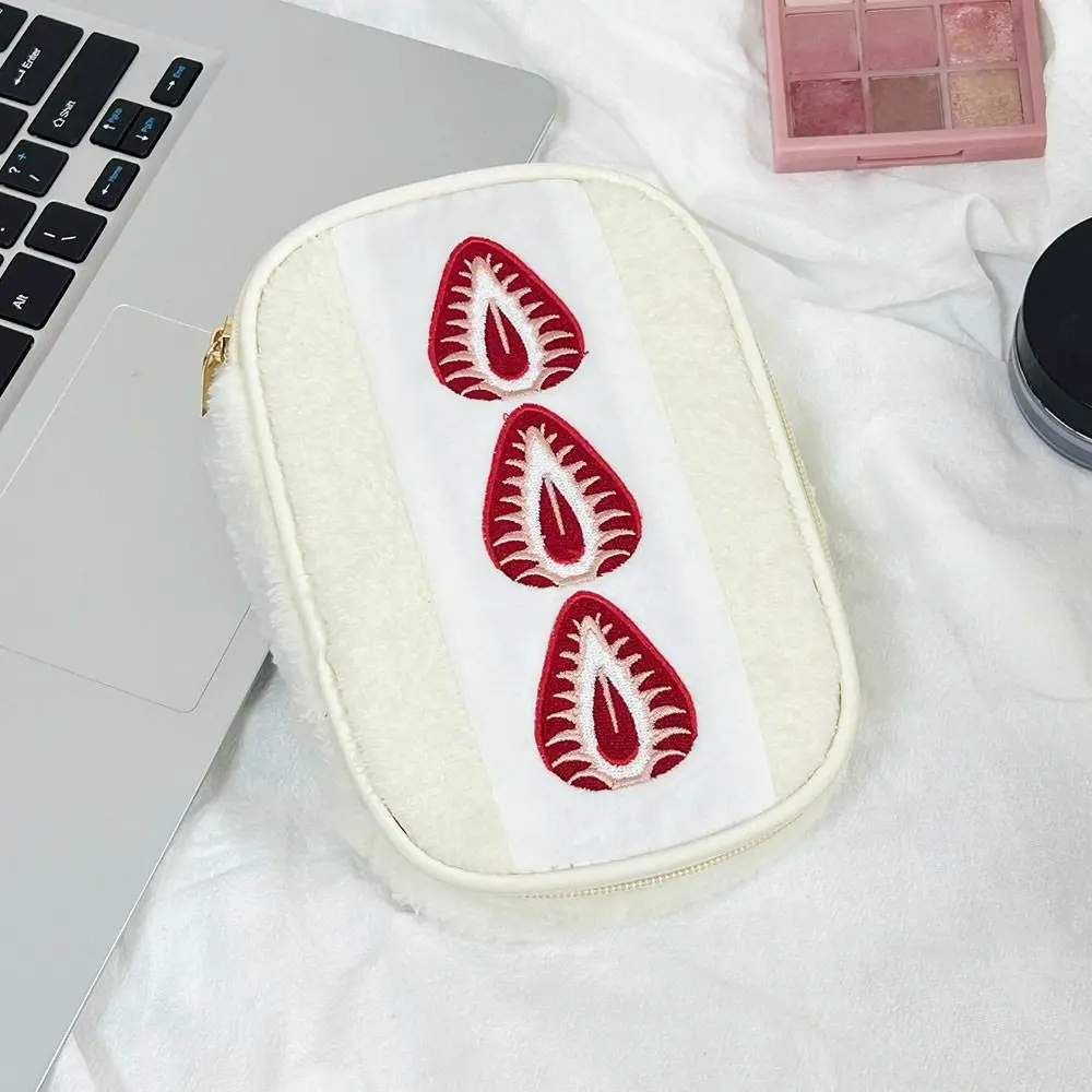 Portable Fuzzy Pen Bag Strawberry Sandwich Multi-functional Makeup Bag Cute Embroidered Pencil Case School Office 2