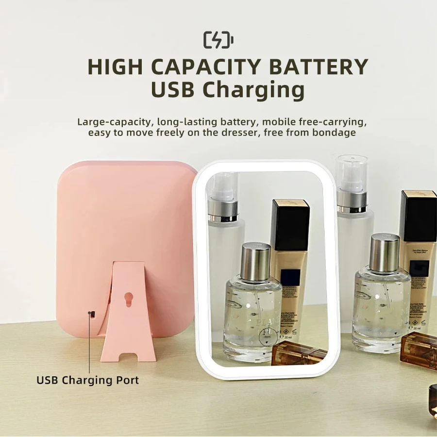 LED Touch Screen Makeup Mirror 3 Colors Light Modes USB Rechargeable