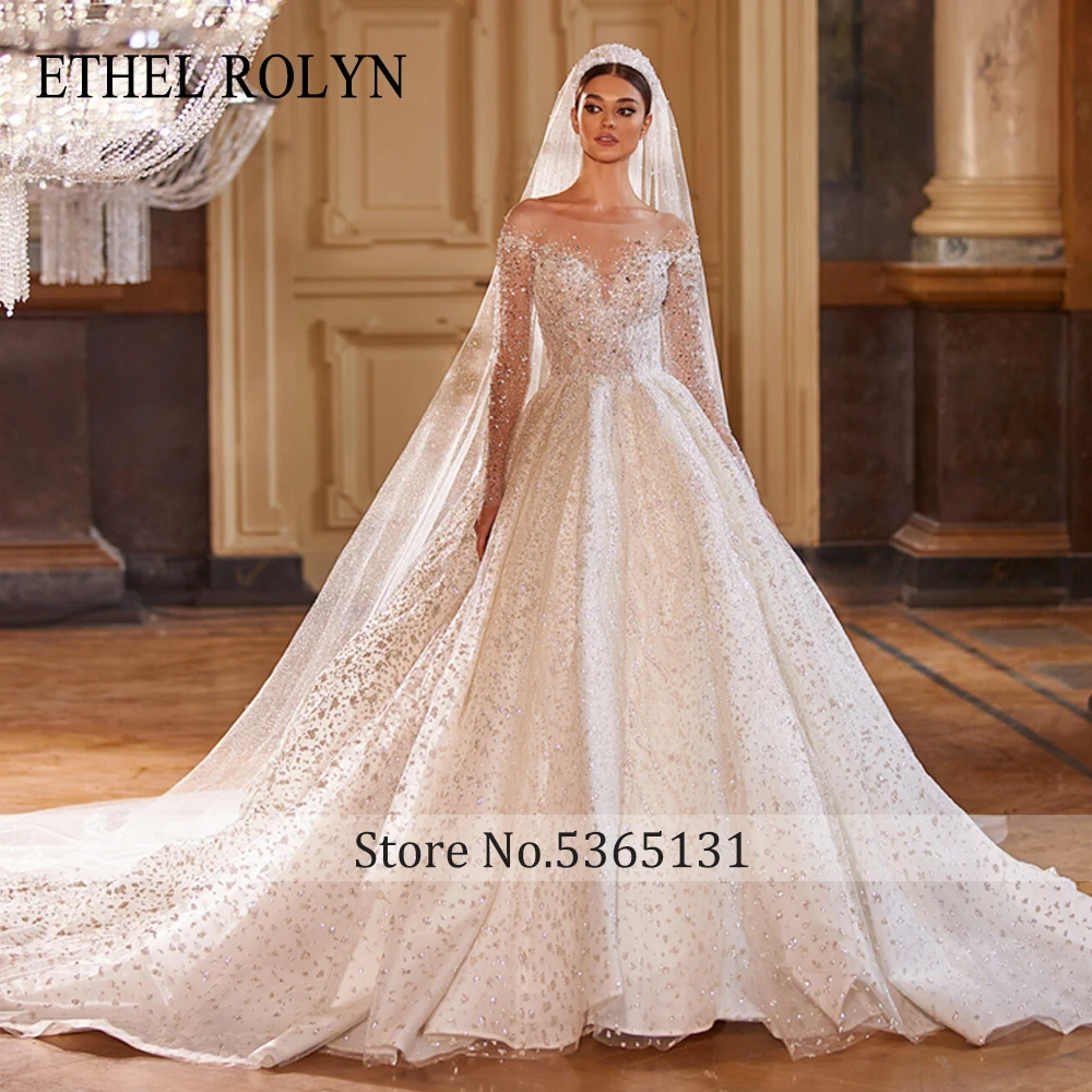 ETHEL ROLYN Luxury wedding dress for women 2023 New Glitter Long Sleeve Princess Beading Backless Bridal Gown Vestidos De Novia