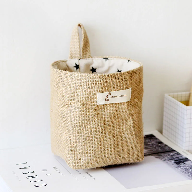 

New 2024Jute Cotton Linen Storage Bag Desktop Storage Basket Hanging Bag Sorter Cosmetic Sundries Toy Basket Decoration Storage
