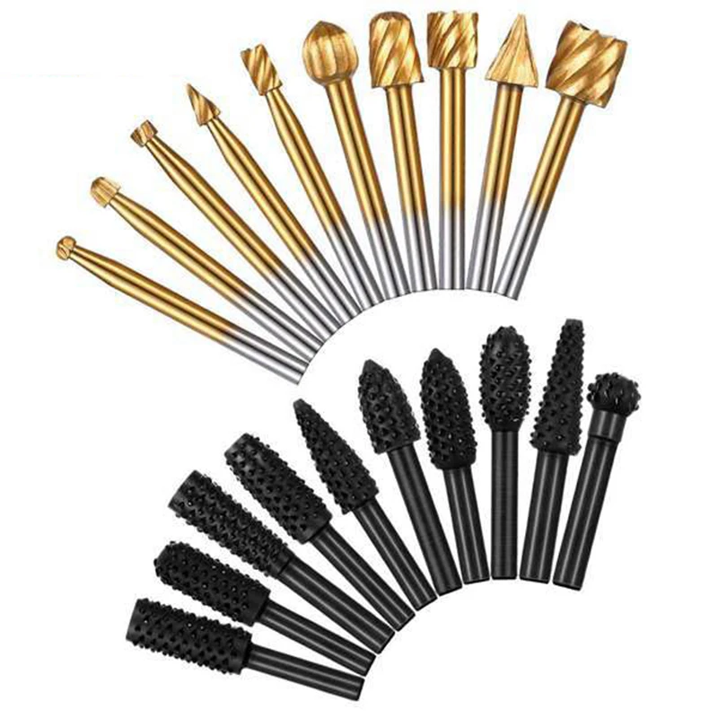

20 Pcs Steel Rotary Burr Set 1/8In Shank Wood Grinding Rasp Drill Bits Tool Rotary Burrs Router Bits Rotary Cutter Files