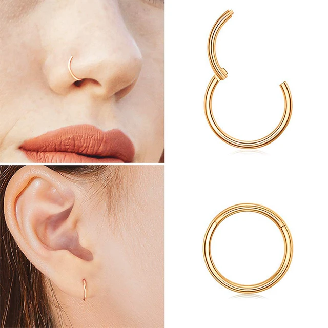 5mm 22 GA 14k Gold Filled Tiny Double Hoop Nose Ring for Single Piercing,  Small Thin