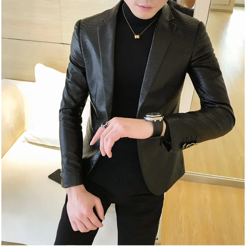 Brand Clothing Men's Spring Slim Casual Leather Jacket/Male Fashion High Quality Leather Blazers/Man Leisure Clothing 4XL