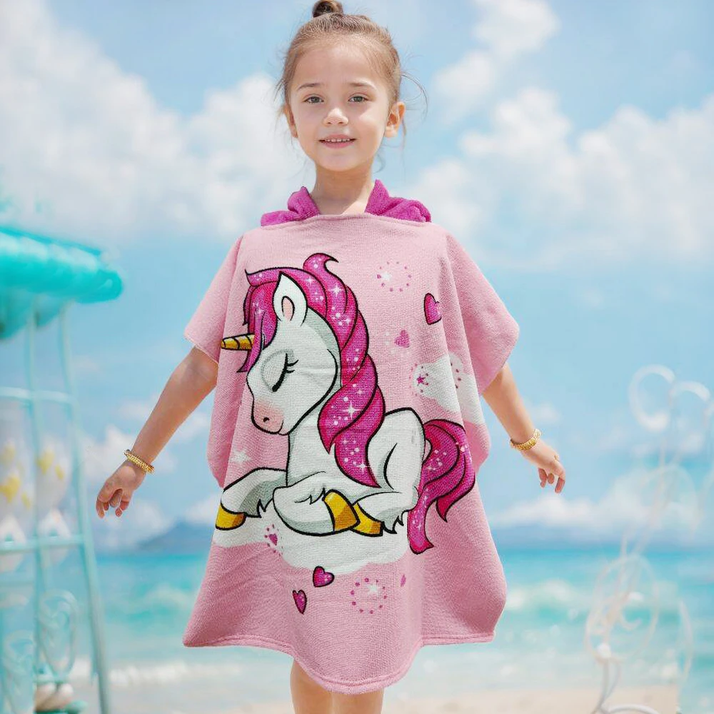 Bath Towel Baby Cartoon Printing Girls Unicorn Boys Shark Dinosaur Kids Hooded Cape