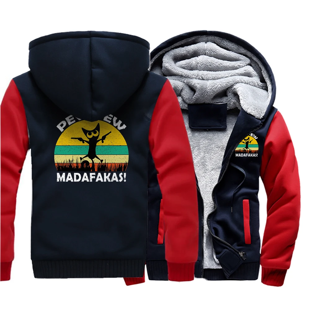 

Vintage Cat Pew Pew Madafakas Printing Man Hoody School Zipper Sweatershirts Basic Street Pullover Outdoor Street Men Clothing