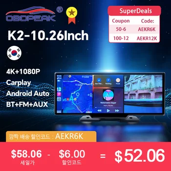 최신 K2 대시 캠 백미러 카메라, 와이파이 카플레이 및 안드로이드 자동 듀얼 렌즈, 자동차 DVR 비디오 레코더, GPS, 24H 주차 BT, 10.26 인치, 4K