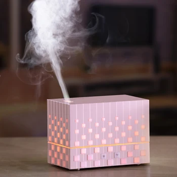 LED 램프 포함 공기 가습기 아로마 디퓨저, 사각형 루빅 큐브 아로마 테라피 가습기 미스트 메이커, 가정용 공기 청정기, 220ml