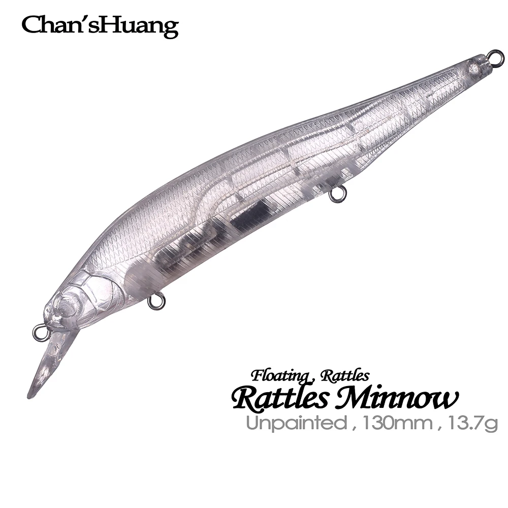 

Chan’sHuang 20PCS Unpainted Blanks Transparent Bait 13cm 13.7g Floating Rattles Minnow DIY Handmade Artificial Fishing Lure Tack
