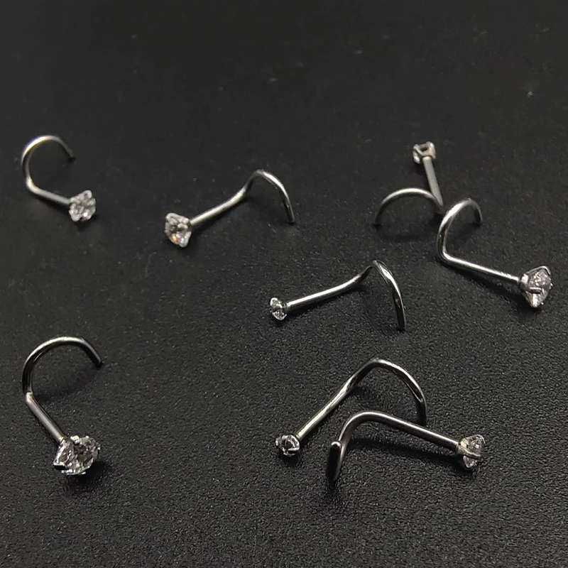 8 stücke 1.5/3/2/2/3mm Zirkonia Nase Piercing Schmuck Nasen stecker, i l geformte glänzende Kristall knochen Nasenloch Piercing Schmuck