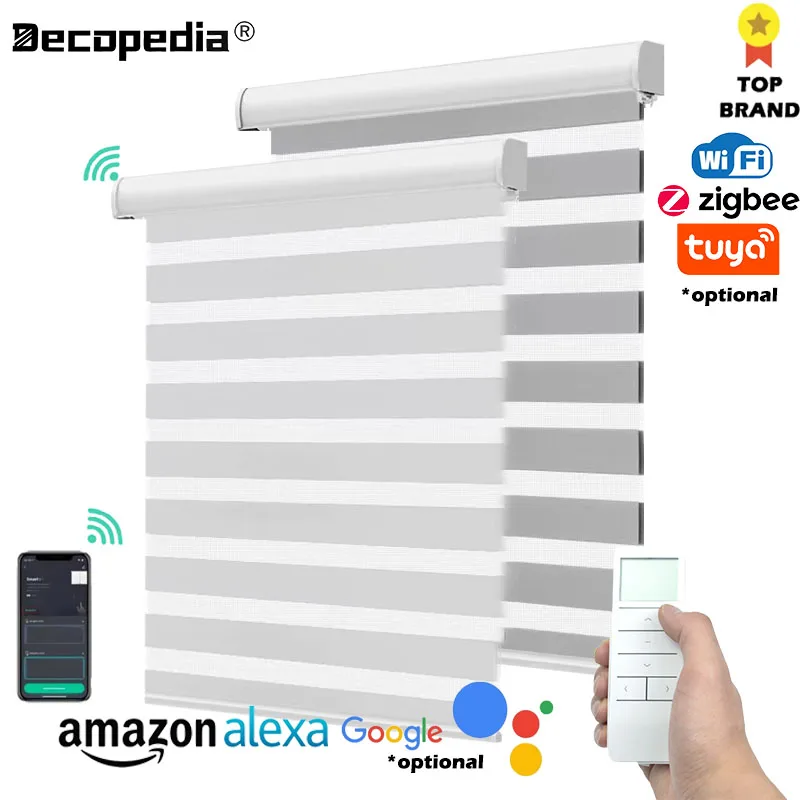Decopedia Custom Made Zebra Blinds สําหรับ Windows ม่านม้วนแบบใช้มอเตอร์ Blackout Day และ Night ม่านหน้าต่างสําหรับประตูบานเลื่อน 1