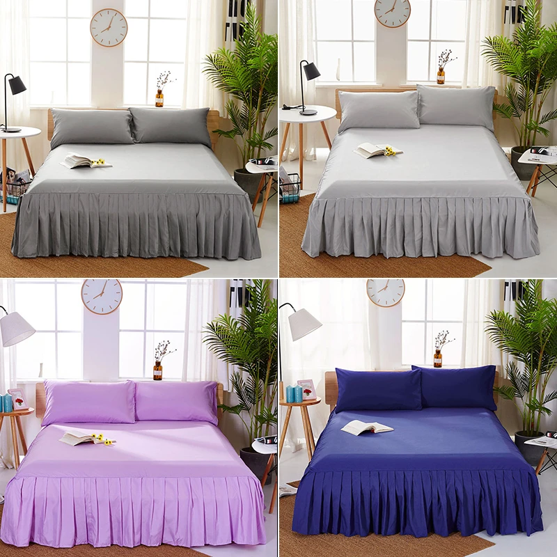 European Style Solid Pleated Queen Size Bed Spread Dust proof Single Double Bedspread King Size