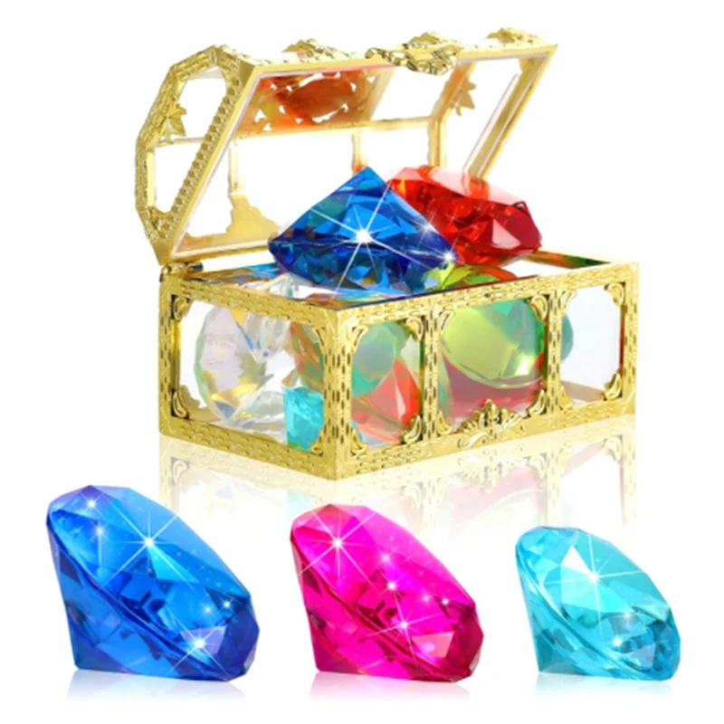 

12Pcs Diving Gem Pool Toys Include Colorful Diamonds Set Dive Toy Treasure Chest Underwater Swimming Toy Gem Pirate Box