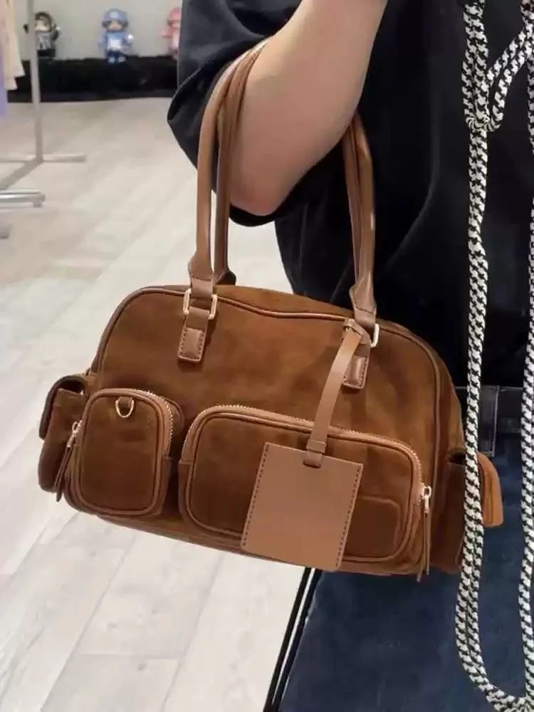 Retro Frosted Underarm Bag Faux Suede Fabric Women‘s 2024 New Winter Fashion Portable Shoulder Bag Popular Texture Crossbody Bag