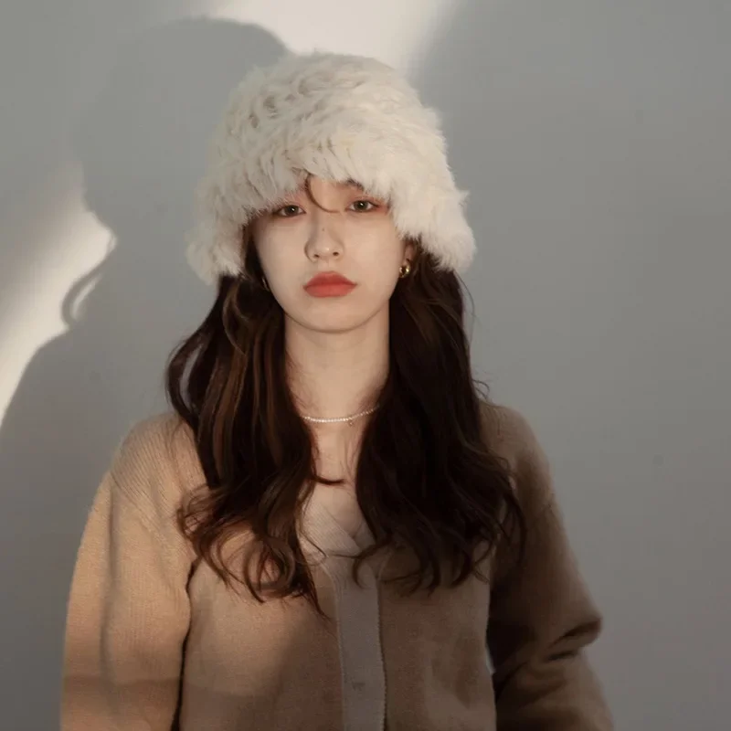 

Winter Warm Faux Fur Bucket Hats Fisherman Caps Women Girls Thicken Plush Hats Unisex Outdoor Camping Fishing Caps Men Hats
