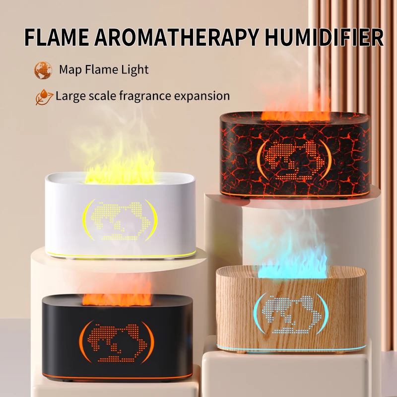 Map Humidifier Colorful Gradient Flame Aroma Diffuser Home Hotel Desktop USB Air Humidification 1