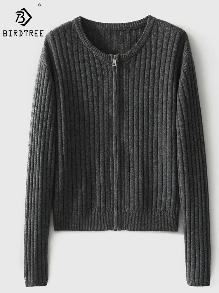 

Birdtree 90% Wool 10% Cashmere Cardigan Sweater Round Neck Vintage Gentle Lazy Style Comfortable Simple Commute Knit T30018QD