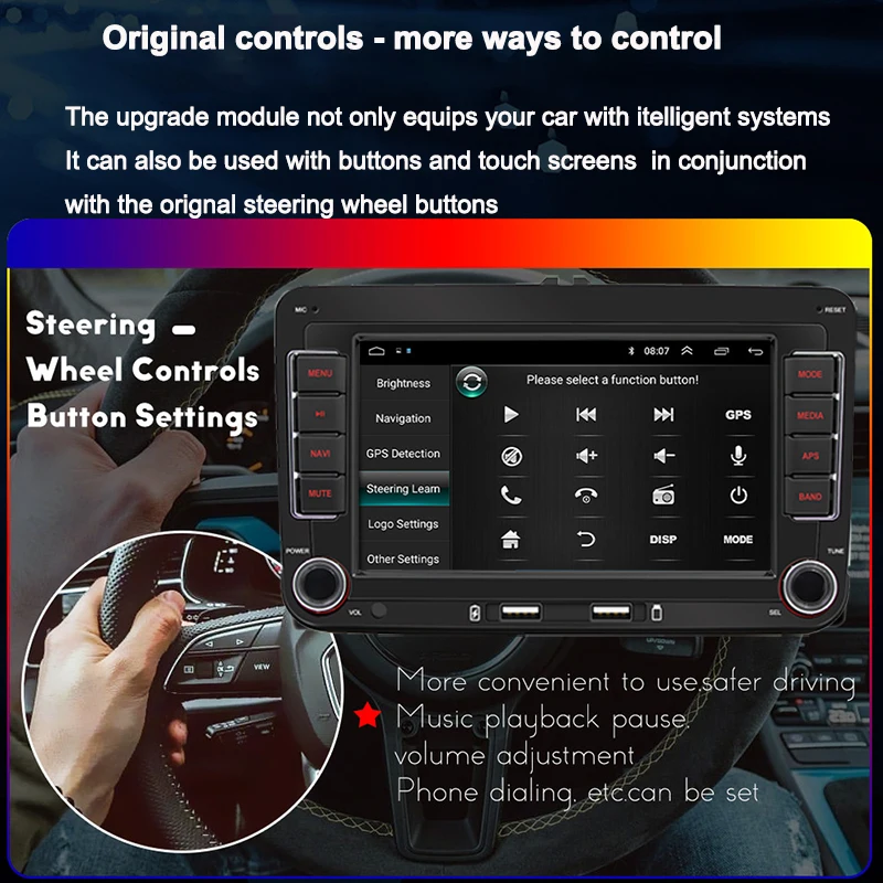 7" Car Media Video 2 Din HD RDS Airplay Car Radio Wireless CarPlay Android Auto Stereo Audio For VW/Seat/Skoda/Passat/Golf/Polo