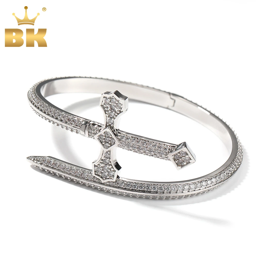 

THE BLING KING Opened Sword Cuff Bangle Micro Paved Bling Cubic Zirconia Bracelet Vintage Gift For Women Men Hiphop Jewelry