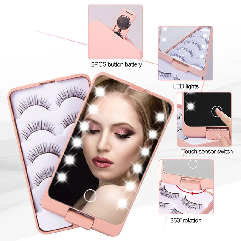 

Eyelash Case Storage Box Set Mirror False Travel Empty Eyelashes Organizer Led Light Cases Makeup Portable Lash Makeup Brush Box