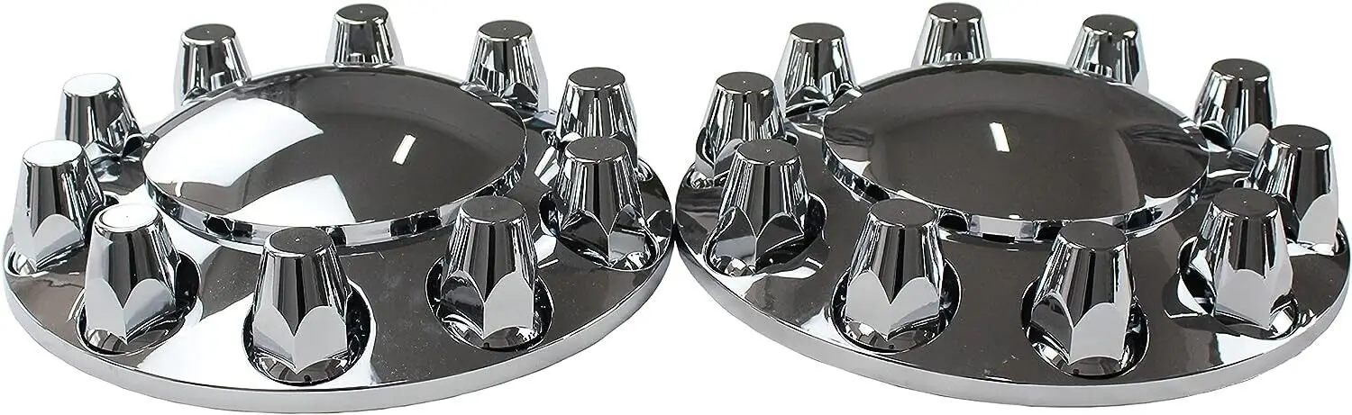 Chrome Hub Cover Kit Semi Truck 33mm Lug Wheel Axle Covers Front & Rear Spiked