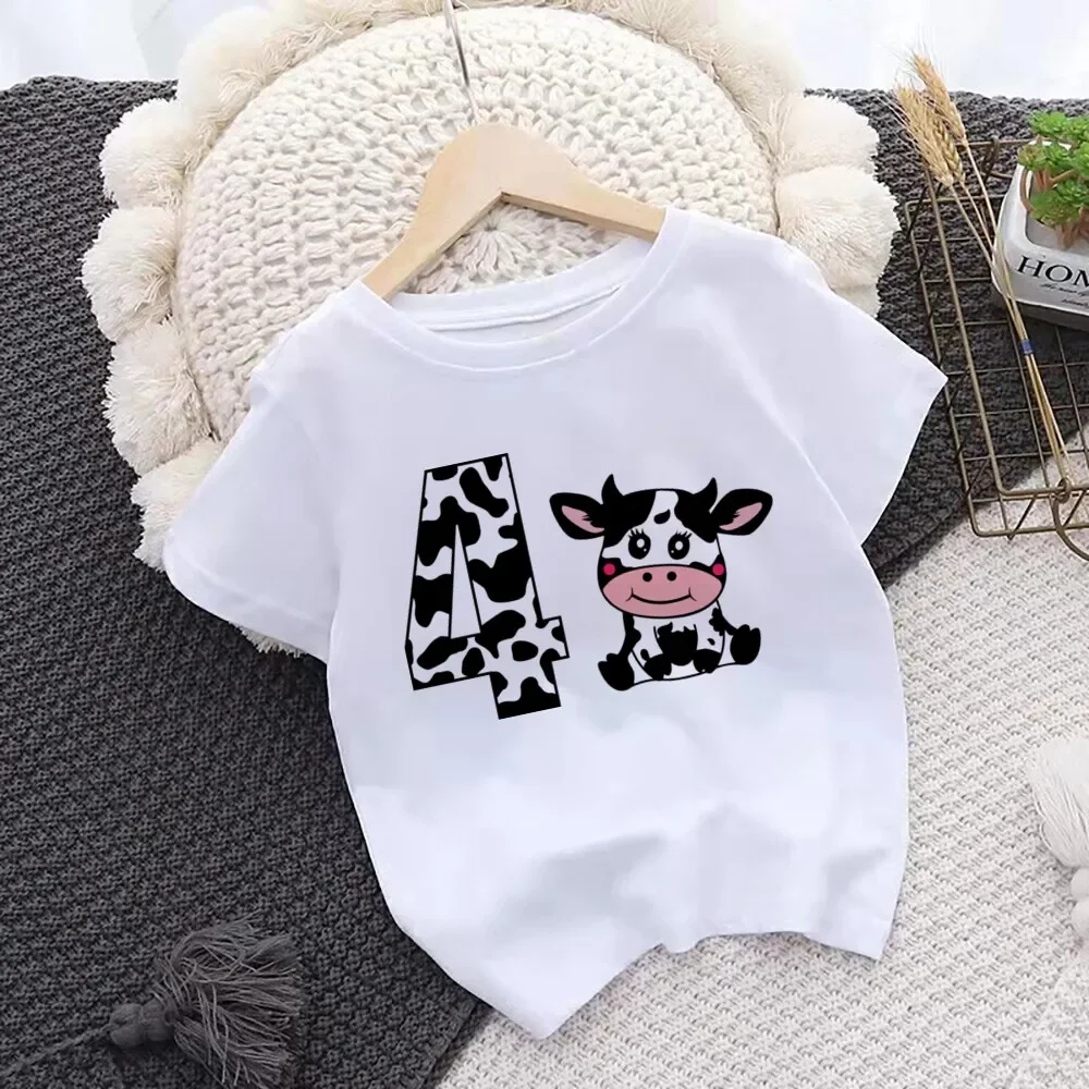 Cow Number Birthday Shirt 1-10 Birthday T-Shirt Wild Tee Girls Party T Shirt Cows Print Clothes Kids Gifts Fashion Tops Tshirt 4
