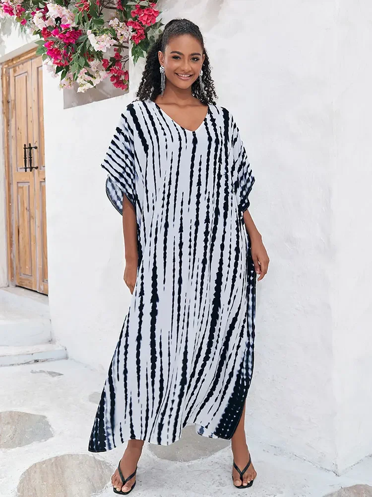 Bohemian Printed Women Beach Dress Bathing Suit Cover Up Summer Tunic For Woman Beachwear Robe de plage Kaftan Q1218