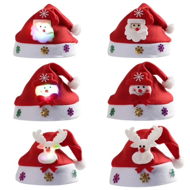 Christmas Hat LED Glowing Santa Hat New Year Christmas Decorations for Home Kids Adults Cap Holiday Gifts christmas beanie hat