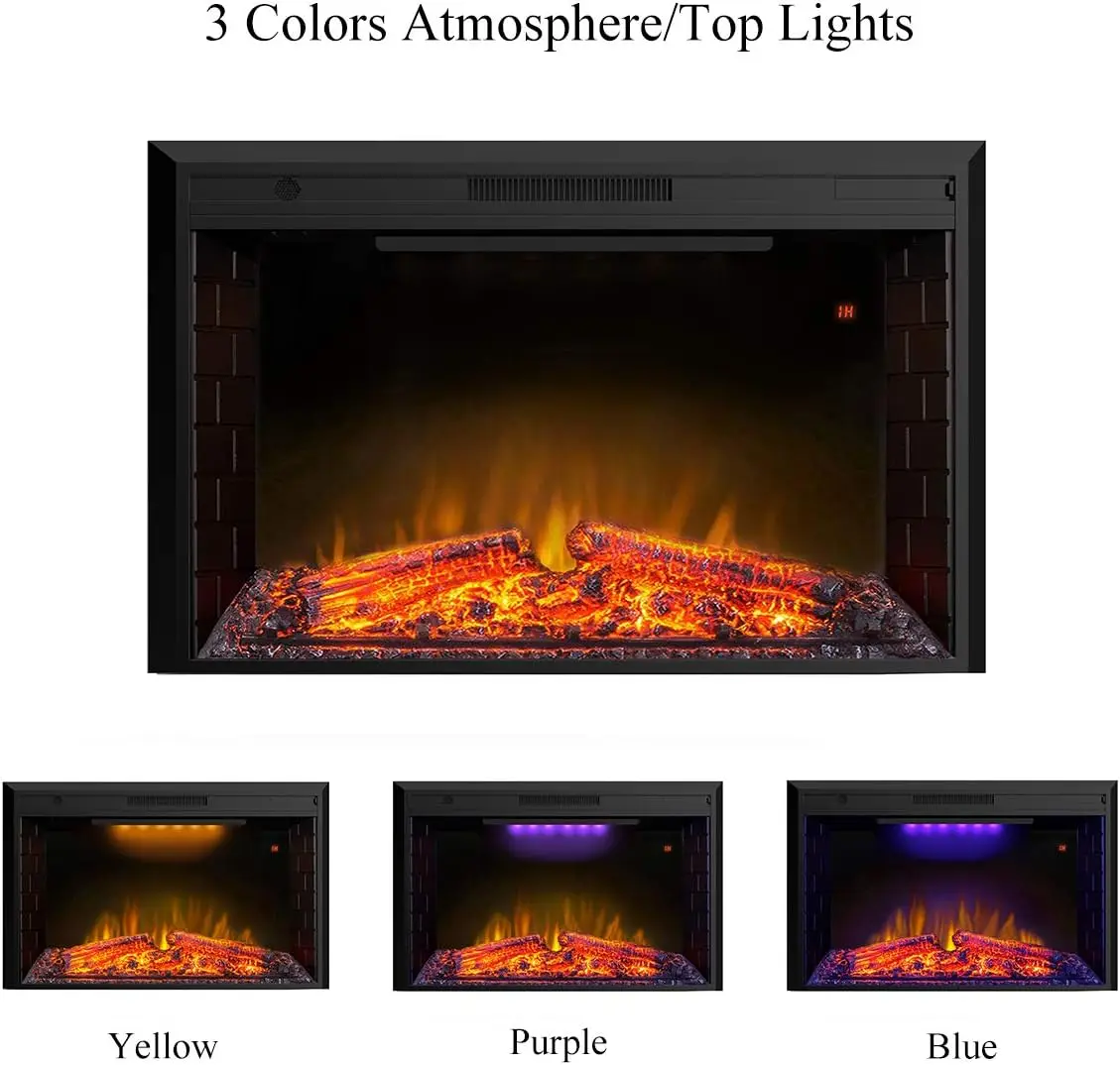 43 Inches Electric Fireplace Heater Insert with Overheating Protection, Fire Crackling Sound, Remote Control, Thermostat, 750/15