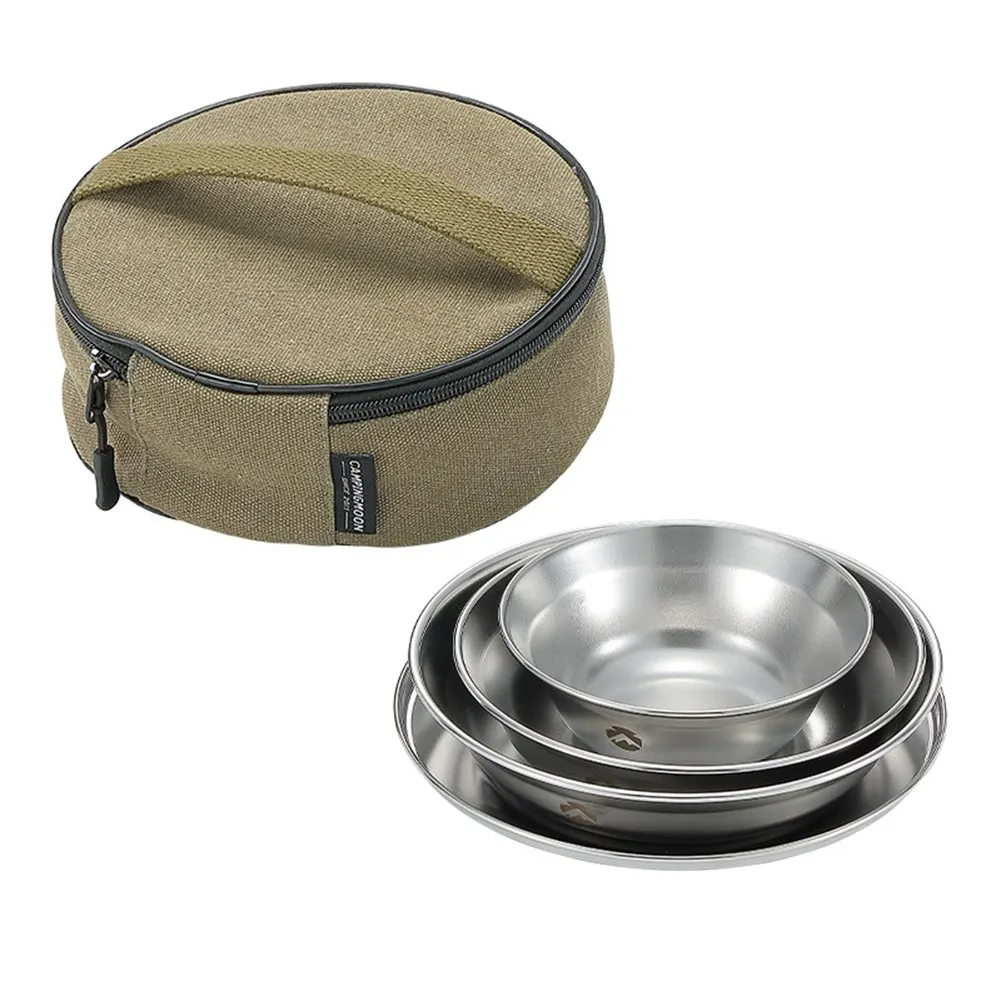 

Anti Falling Bowl Plate Pan Tableware Set Stainless Steel Bowl Plate Pan Tableware Set Camping Dinner Plate Set