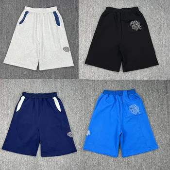 Top Quality Cotton Casual Fashion Logo Embroidery Mertra Shorts Men Women Blue Gray Black Drawstring Patchwork Breeches With Tag 1
