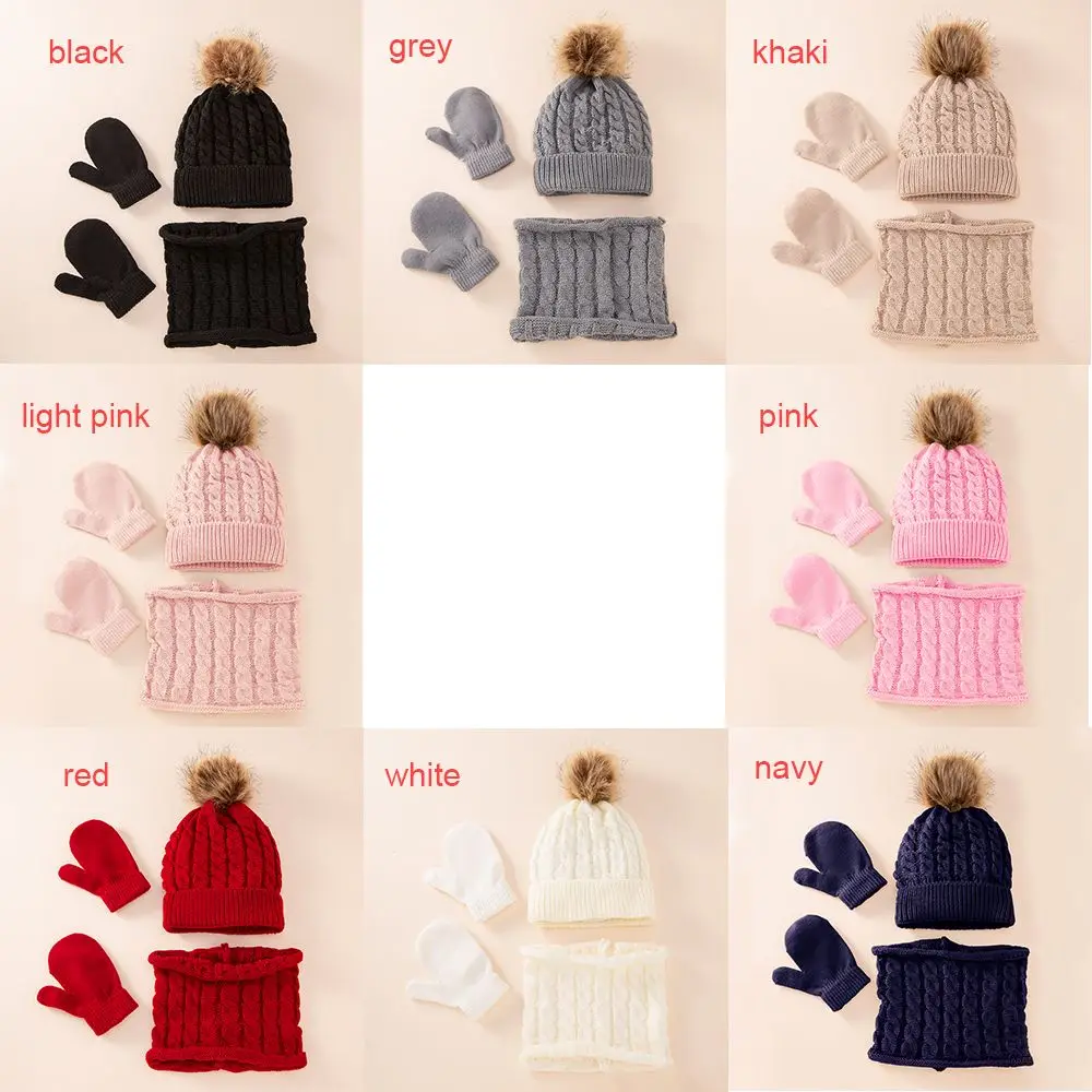 Cotton Winter Hat Scarf Gloves Set for Kids