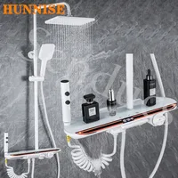 White Piano Thermostatic Shower System for Ambient Lighting Led Disgital Bathroom Shower Set Hot Cold Piano Bathroom Faucets 1