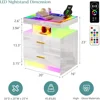2-piece Set of Bedside Table with Wireless Charging Station, LED Lights, and 2 Drawers with Smooth Smart Bedside Table 3