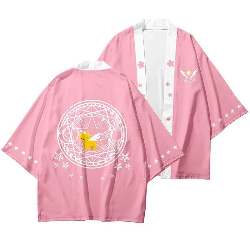 Кимоно Cardcaptor Sakura Kawaii с принтом японское кимоно хаори юката для косплея модная летняя повседневная Уличная одежда с коротким рукавом топы 2023