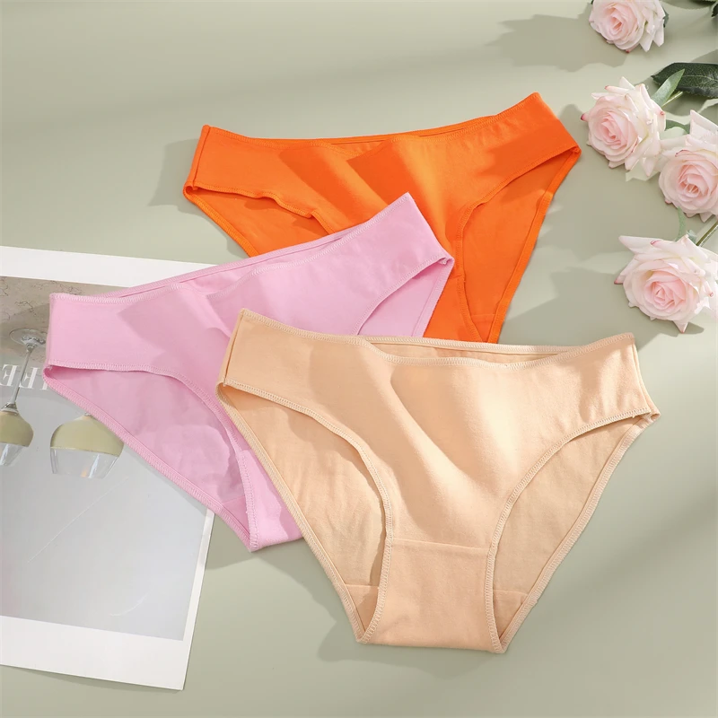 4 unids/set de ropa interior elástica de algodón sin costuras, bragas de cintura baja para mujer, bragas sexis transpirables de Color sólido, calzoncillos suaves para mujer