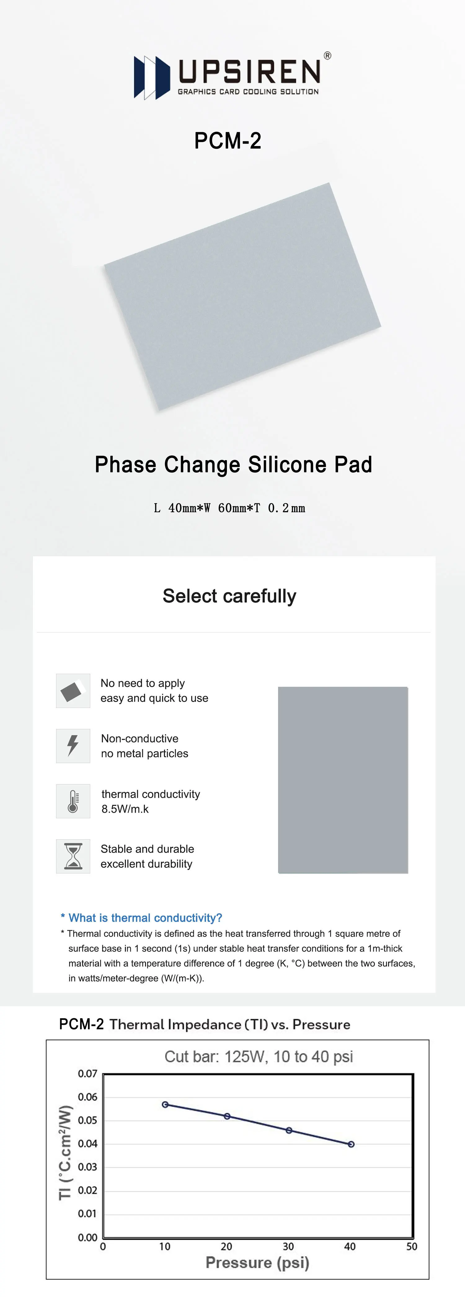 PCM-2 thermal conductivity 8.5W/MK PHASE Change Silicone Pad High-performance Du