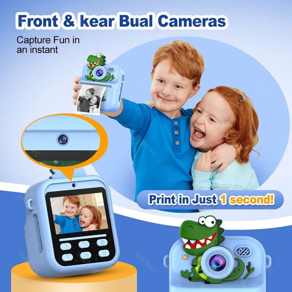 Thermal Printer Children Digital Camera Instant Print for Kids Photo Printing Camera Video, 32G Memory Card option