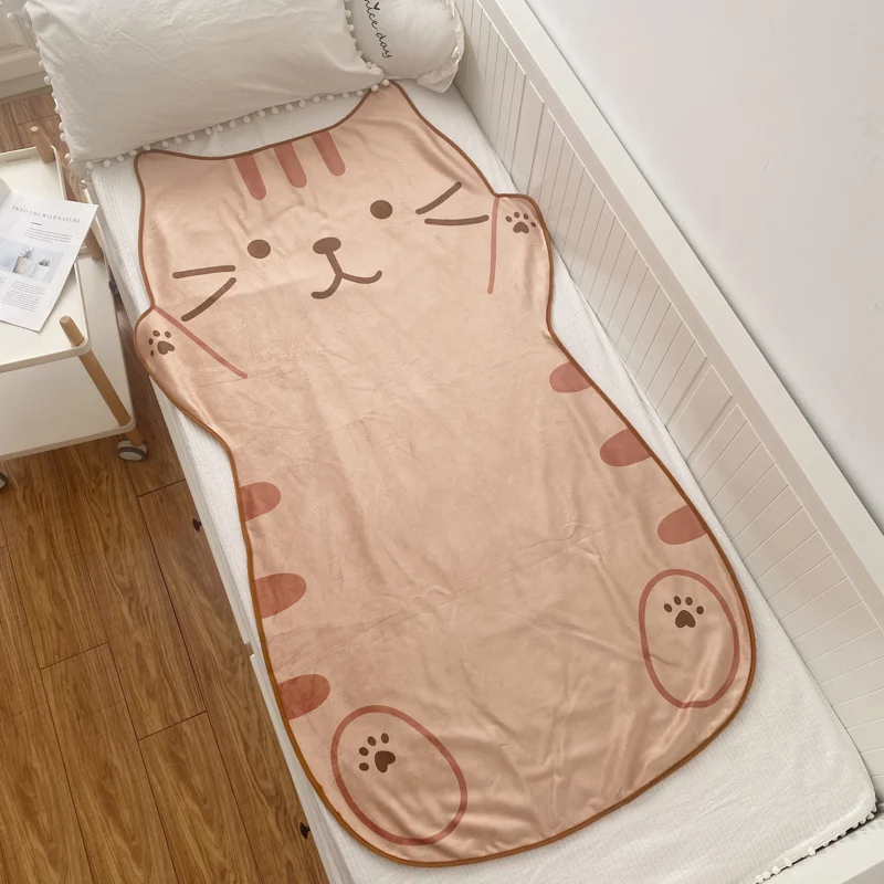 1.5M Cute Brown Cat Flannel Blanket Plush Animals Shape Summer Air Conditioner Sleep Blankets Home Decor for Kids Baby Birthday