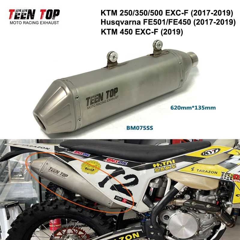 Offroad Bike Exhaust For KTM 250 / 350 / 450 / 500 EXC-F Steel Motorcycle Exhaust For Husqvarna FE501 FE450 2017-2019
