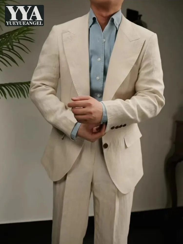 Spring Business Casual Office Mens Suits Sets Slim Fti British Style Single Breasted Blazers Straight Pants Mens Two Piece Set