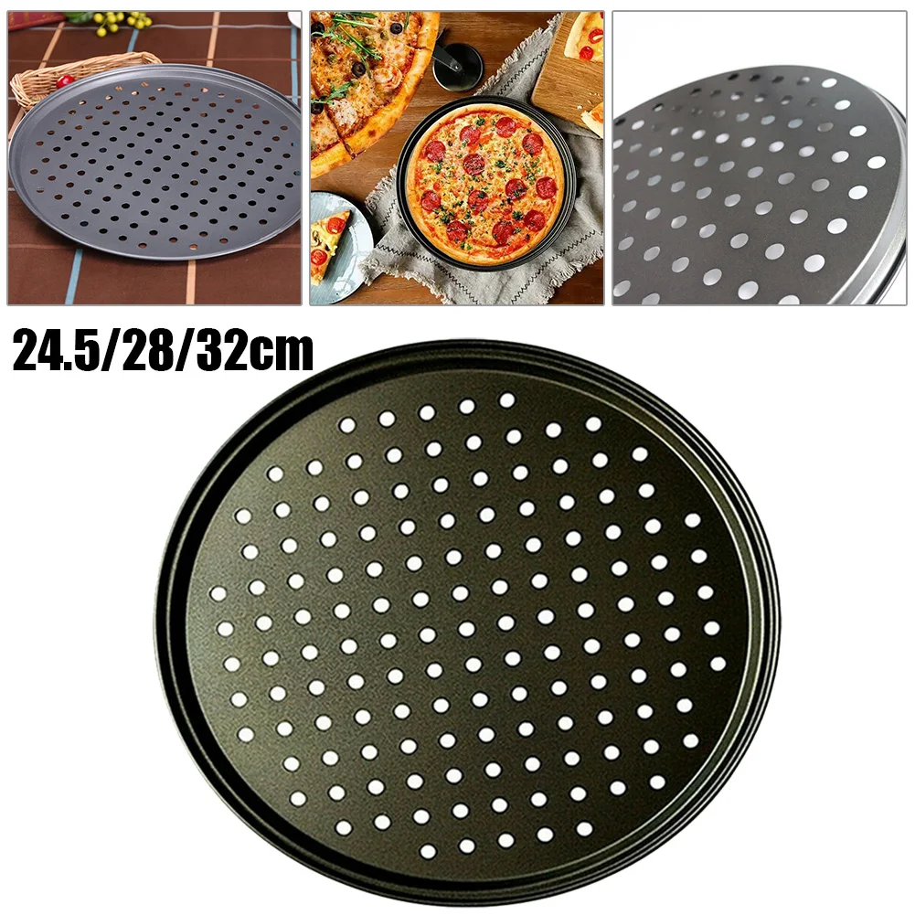 24.5/28/32cm Baking Pizza Pan With Holes Carbon Steel Nonstick Kitchen