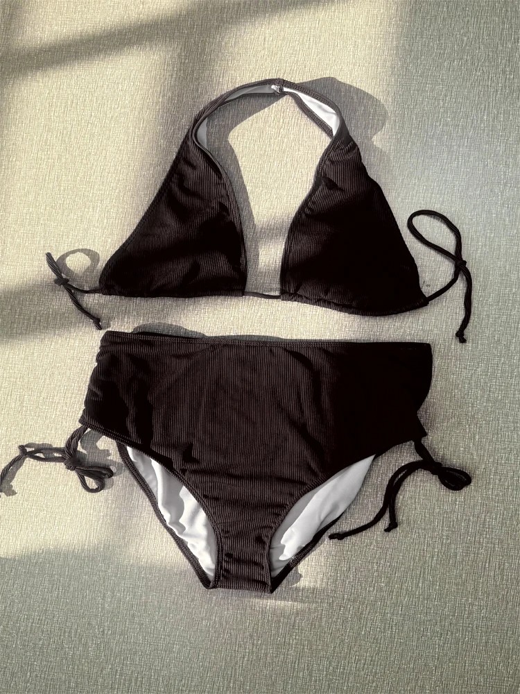 Ladies' swimwear bikini set, two-piece swimsuit with cross-neck ties, ladies' summer beachwear bikini set